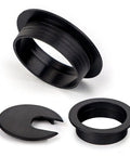 Black plastic grommets from 10 Pack Round Desk Grommets For Cable Management, Black Plastic Hole Covers, Wire Organizer Caps with 63.5mm opening.