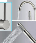 Floor Mounted Freestanding Tub Filler Faucet With Handheld Shower In Brushed Nickel Finish Stainless Steel Bathroom Tap
