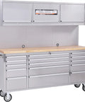 72 Inch Garage Tool Cabinet With 15 Drawers Rolling Workshop Storage Chest Stainless Steel Tool Bench With Locking System