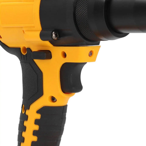 Close-up of Heavy Duty Cordless Rivet Tool 20V Brushless Motor trigger, showcasing ergonomic grip and easy one-hand operation.