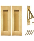 Pocket Door Pull And Edge Pull Set Brushed Gold 6 Inch Handles Hardware Latch Recessed Finger Flush Pulls For Closet Sliding Barn Doors Durable Stainless Steel Construction Easy To Install displayed with screws