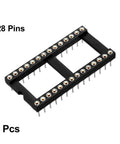 Six Pack DIP IC Socket Adapters, 28 Pin Dual Row, 2.54mm Pitch, 15.24mm Row Spacing, Black And Silver Tone, 6 pieces displayed.