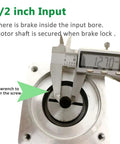 Beefy 10 To 1 Planetary Gearbox Reducer Nema 34 input shaft measurement with digital caliper showing 12.7mm
