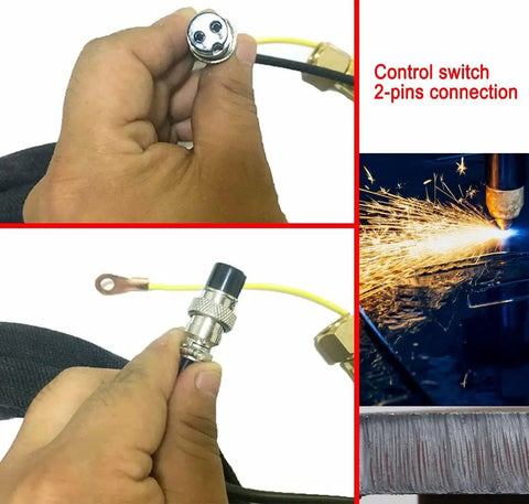 P80 Plasma Cutter Torch Gun 10Ft 3M Non Touch Pilot Arc Fits CUT55 CUT55P showing control switch with 2-pin connection