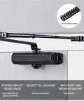 Beefy Hydraulic Door Closer 25Kg To 80Kg, Adjustable Speed, Ultra Quiet Soft Close, Durable Steel Build with spring detail.