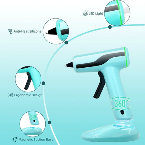 Cordless Hot Glue Gun Kit With Rechargeable Built In Battery Smart Auto Off 2Ah, Mini Glue Gun showing ergonomic design and features