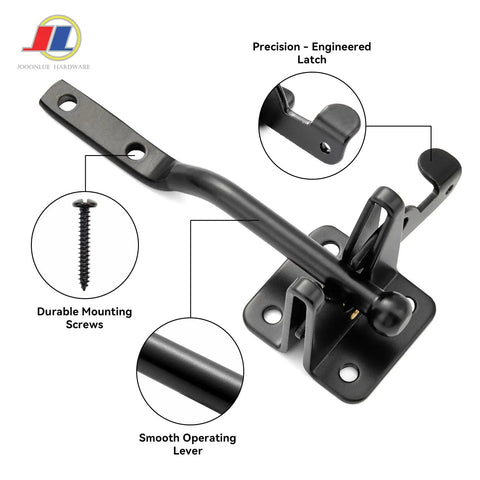 Lock It Tight Gravity Gate Latch Self Securing Black Fence Hardware For Garden Gates with precision-engineered design and screws.