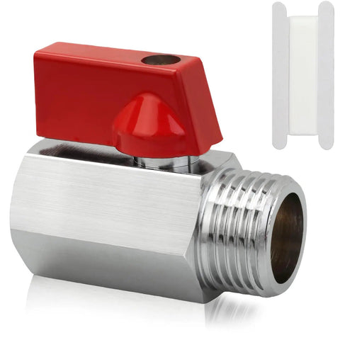Brass Mini Ball Valve One Half Inch With PTFE Tape Included NPT Male And Female Shut Off Valves For RV And Trailer Life Hot Water Drain And Water Heater Maintenance Red Built To Last Rust Resistant