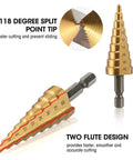 Pro Grade 3 Piece Step Drill Bit Set With Titanium Coated High Speed Steel For Plastic Aluminum And Sheet Metal Drilling