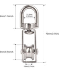 4 Pack M20 Single Pulley Snatch Block Stainless Steel 304 with Swivel Hook showing measurements and dimensions.