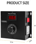 Heavy Duty AC Variable Speed Controller For Tools And Appliances, dimensions shown, 120V to 240V input, adjustable output up to 220V, 22A max