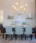 8 Light Modern Chandelier In Gold Finish Farmhouse Candle Style Hanging Light Fixture For Living Room And Dining Room, 26 Inch Diameter