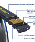 Heavy-Duty V-Belt 17 32 Wide 31.9 Inch Long EPDM with radial cog design illustrating layers and features