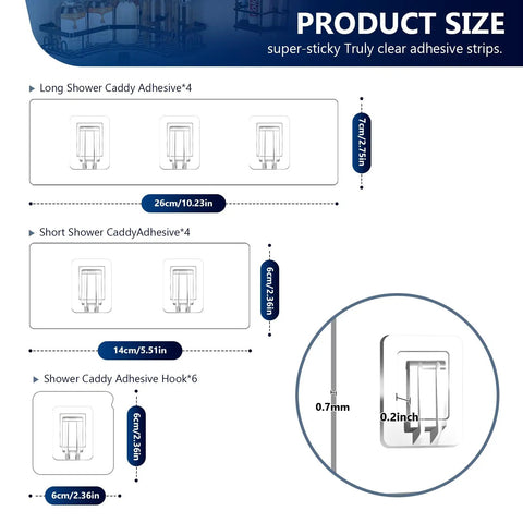 14 Piece Clear Shower Caddy Replacement Hooks With Heavy Duty No Drill Adhesive Tabs For Secure Bathroom Shelving And Kitchen Organization Quick Click Install