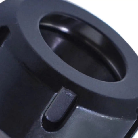 Durable Hex Collet Block Chuck Holder For Precision Machining, close-up showing black coated metal surface and design details.