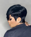 Short Pixie Cut Wig for Black Women With Bangs, Layered Virgin Human Hair, Side Part, Glueless Wear-and-Go, Full Machine-Made Wig, Effortless Chic Style, Tangle-Free and Soft side view
