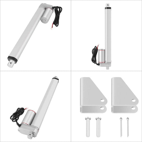 Built Tough Straight Up Heavy Duty DC12V Linear Actuator And Electric Push Rod Motor With 250Mm Stroke showing components and mounting brackets.