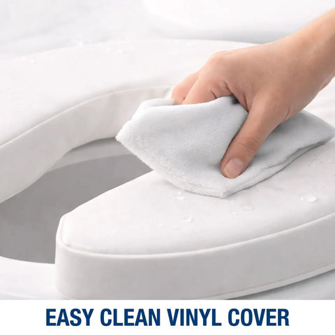 Hand cleaning Raised Toilet Seat Cushion Riser With 2 Inch Pad And White Cover For Extra Comfort On Standard Toilets
