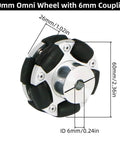 60mm Omni Wheel for Robotics featuring aluminum alloy hub and rubber tire, 6mm coupling, suitable for ROS chassis and 4WD robots.