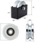 4 Inch V Groove Slide Gate Wheel With Welded Bracket Box in black, heavy duty, rust resistant for sliding doors and gates