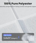Close-up of 100% Pure Polyester soundproofing material, showcasing high density of 9.4lb/ft³. Ideal for 18 Pack Self Adhesive Acoustic Panels For Walls High Density Soundproof Foam Tiles 12 Inch Square White Squares Super Slick Noise Blocking Home Studio Wall Decor With Zero Drama Quick Mount.