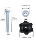 Diagram of Beefy T Track Knob And Hardware Kit with 1/4-20 screw, black knob, and galvanized washer dimensions labeled.