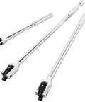 Beefy Three Piece Breaker Bar Set With Fifteen And Eighteen Inch Dual Drive One Half Inch And Three Eighth Inch Bars Plus A Ten Inch Short Bar