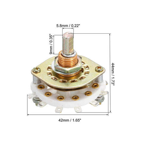 One Pole Nine Position Rotary Switch Band Selector With One Deck For TV Radio Home Machine Replacement Part, dimensions shown