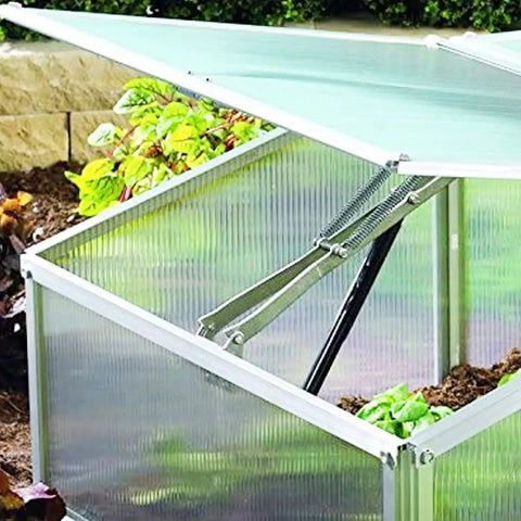 Automatic Greenhouse Vent Opener Solar Powered Kit with dual springs lifting cold frame window for 33 lb lift.