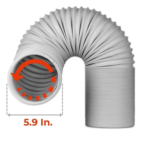 Portable Air Conditioner Exhaust Hose 5.9 Inch Outer Diameter, 78 Inch Length, showing counterclockwise threads and flexibility.