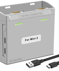 Dual Channel Battery Charger Hub For Mini 2 Series Drones Two Way Charge Station shown with USB cable