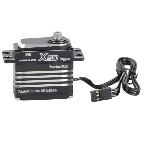 Bad Boy Rc Digital Servo 50kg Torque Heavy Duty Full Metal Cnc Gears Aluminum Alloy Motor Build For Rc Cars Robots Boats showing side view with connector.