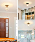 Gold Semi Flush Mount Ceiling Light With Globe Glass in entryway, closet, and bathroom settings, vintage indoor fixture