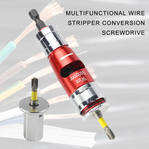 Heavy Duty Wire Strippers Tool For Drill Electric Speed Twisting Device Fast Aluminum Insulation Remover Professional Grade Cordless Power Handheld Gritty Handsaving Workhorse close-up view of multifunctional wire stripper with screwdriver conversion.