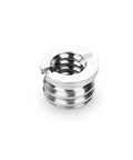 Slick Rock Solid 20 Piece Camera Screw Adapter Kit With Hella Compatible 1/4 To 3/8 Reducer Bushings And No Fuss Male To Male Converter Spigot Mounts showing a silver 3/8 to 1/4 reducer bushing.