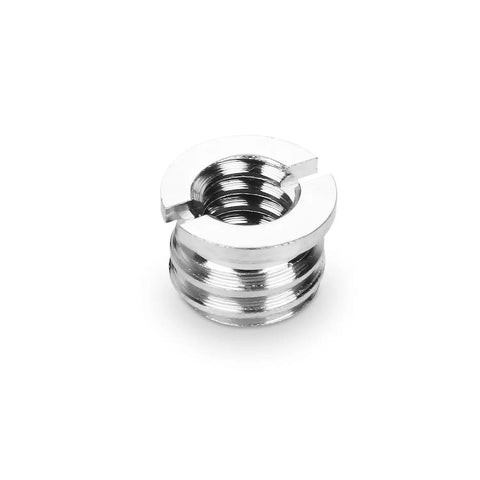 Slick Rock Solid 20 Piece Camera Screw Adapter Kit With Hella Compatible 1/4 To 3/8 Reducer Bushings And No Fuss Male To Male Converter Spigot Mounts showing a silver 3/8 to 1/4 reducer bushing.