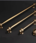 5 Inch Center-To-Center Champagne Bronze Cabinet Pulls shown in a set on dark background, zinc alloy gold hardware, durable corrosion-resistant