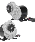 36V 500W Brushed DC Gear Motor With 600 RPM 13T Reduction DIY Friendly Beefy High Torque Electric Motor For E-Bikes Scooters Motorcycles Agricultural Machinery And Other Custom EV Builds in silver and black aluminum alloy housing with gear detail.