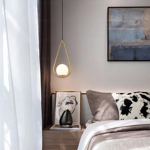 Gold Brass Modern Pendant Light For Kitchen Island With Glass Globe, One Light Indoor Hanging Fixture, bedroom view