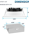 Dimensions of 4 Inch Square LED Recessed Ceiling Light With Junction Box Included, 15W Killer Brightness 1300 Lumens, diagram