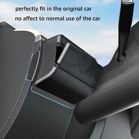Dashboard Organizer For Tesla Model Y And Model 3 Left Side Dash Storage Box With Sunglasses Holder and Phone Mount installed