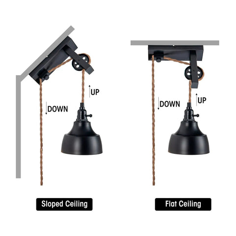 Dimmable Plug In Wall Sconces With 15Ft Pulley Cords Vintage Hanging Lamps Black Set Of Two Dope On Off Switch For Bedroom Living Room Hotel Dining Area