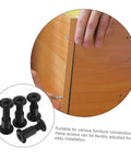Bulletproof Heavy Duty Lock Screws And Nuts For Furniture Assembly, Black Cross Dowel Bolts And Bed Frame Mounts, No Hassle Office Chair Hardware, Built Tough Durable Steel, 170 Piece Set, black screws installed into wooden furniture.