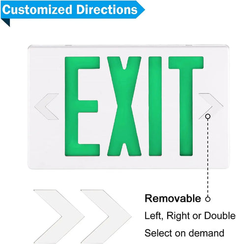 Six Pack LED Green Exit Sign With Battery Backup, Double Face Emergency Exit Light showing customizable arrow directions.