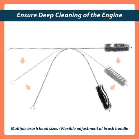 12Pcs Car Engine Cleaning Brush Kit With Stainless Steel Wire And Nylon Bristles Pro Grade Long Reach Handles In 10 12 18 And 34 Inches 61820 Replacement Parts Set For Deep Cleaning And Degreasing Motors.