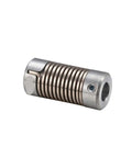 Rock Solid Flexible Shaft Coupler Built With Zinc Alloy And Spring Steel Jaw For 3D Printer Motors Slick Cnc Axis Alignment No Sweat Assembly Dual 5Mm Bores Reliable Grip, side view showing design.