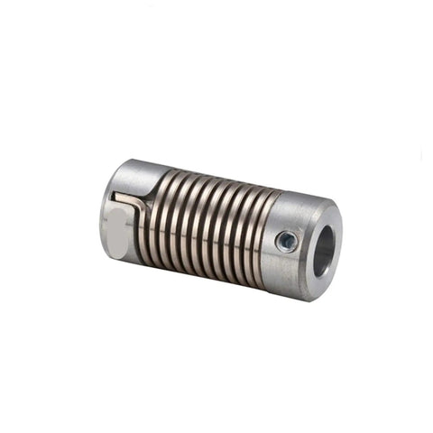 Rock Solid Flexible Shaft Coupler Built With Zinc Alloy And Spring Steel Jaw For 3D Printer Motors Slick Cnc Axis Alignment No Sweat Assembly Dual 5Mm Bores Reliable Grip, side view showing design.