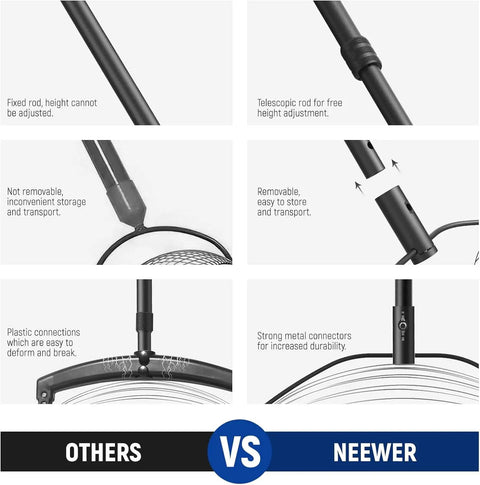 Comparison of telescopic adjustable rod features in Tennis Ball Pickleball Roller Collector No Bending Over Quick Roll Up For 1.5 to 3 Inch Balls TB01S