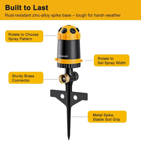 Gear Drive Lawn Sprinkler With Metal Spike Base 6 Pattern Heavy Duty Water Sprinkler System For Large Yards Multi Adjustable Irrigation