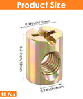 10 Pack M6 Barrel Nuts With Slotted Cross Dowel For Furniture And Bed Frames, Durable, Corrosion Resistant Hardware, size view